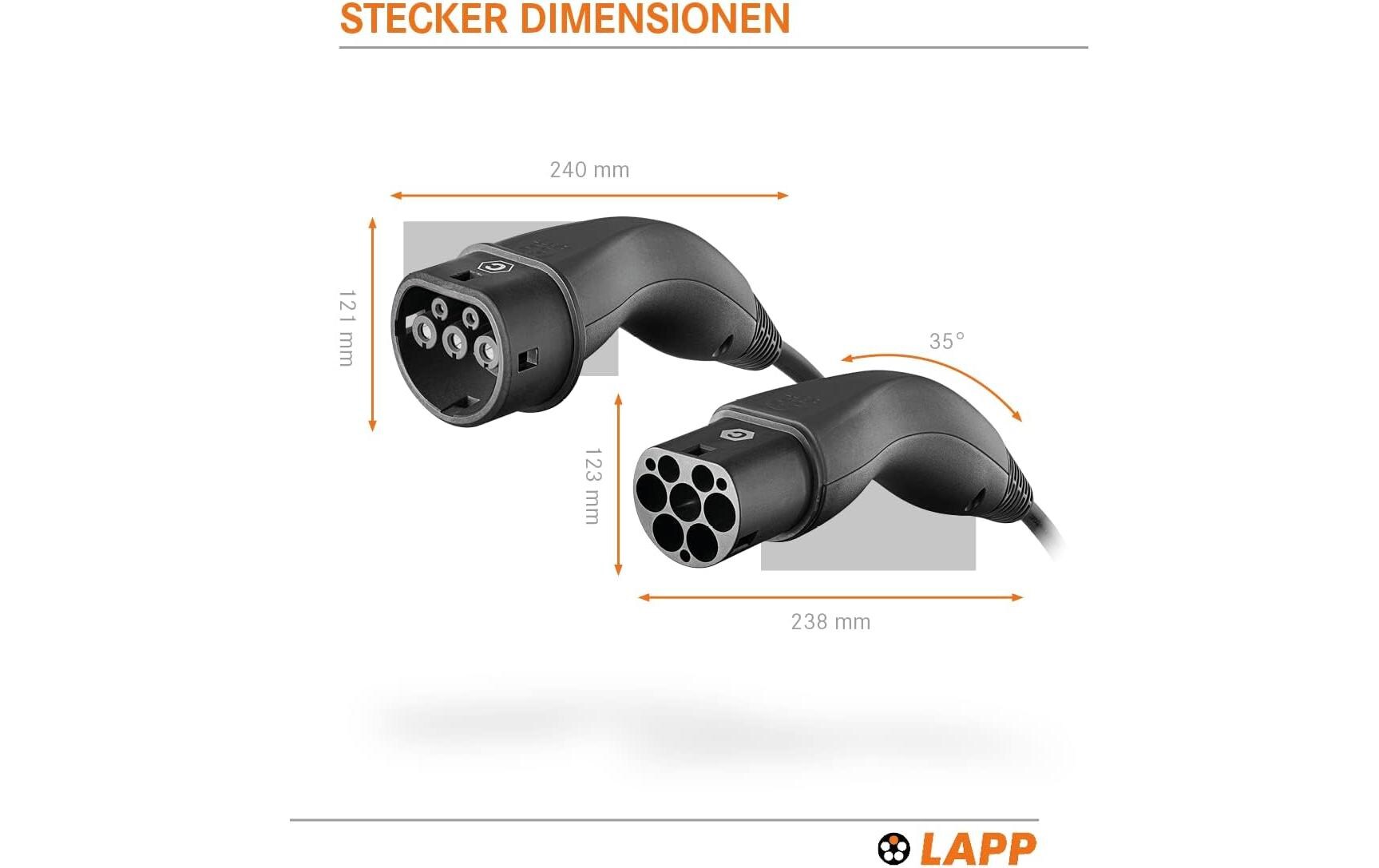Lapp Ladekabel für Elektroauto Typ 2, 7.4kW, 32A, 5 m, Schwarz