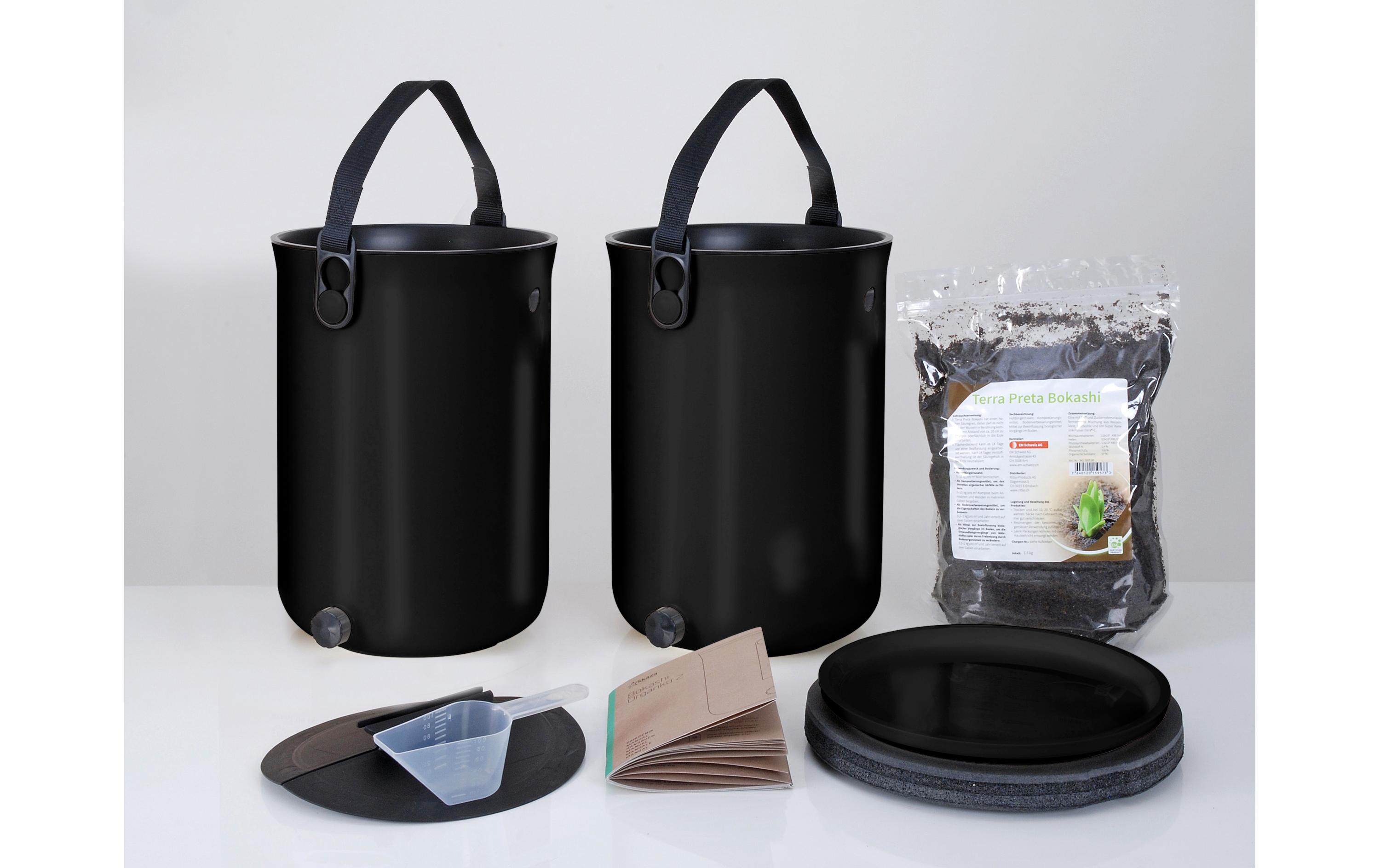Bokashi Komposter Organko 2, 2er-Set, Schwarz