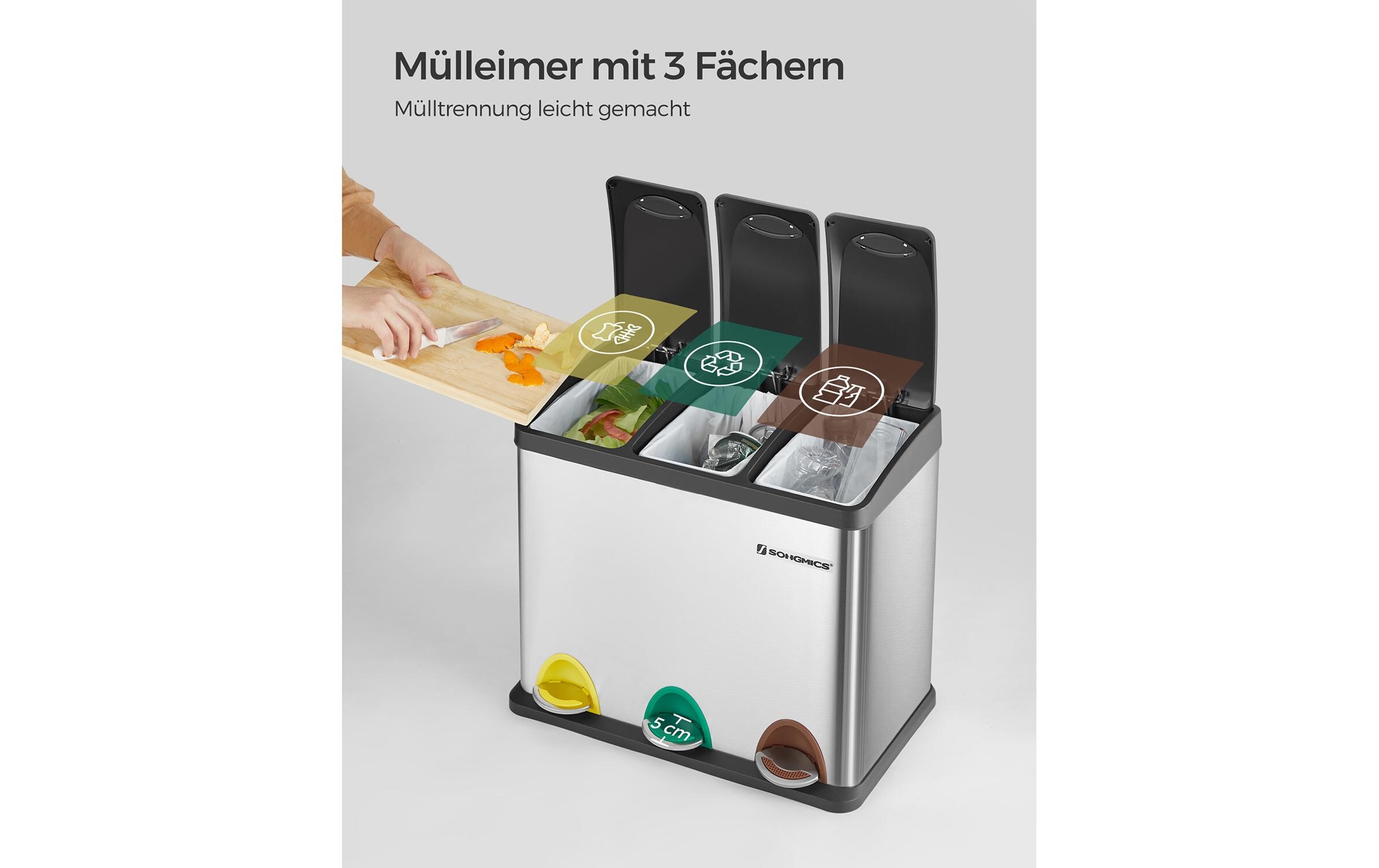 Songmics Abfalleimer 24 l, Silber