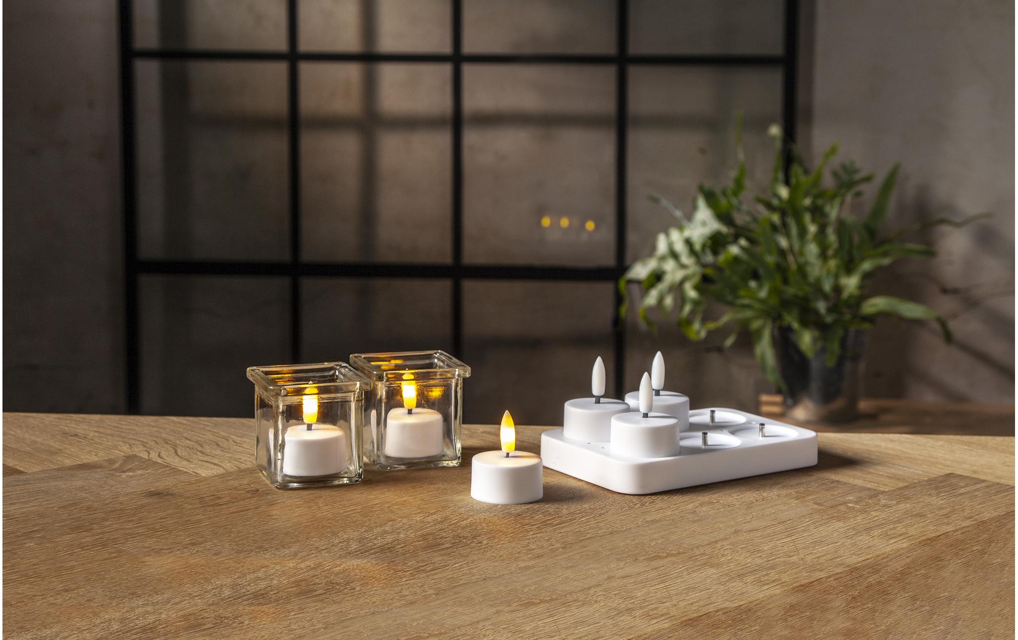 Star Trading LED Teelichter Set Flamme Charge 6er, Weiss