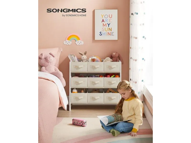 Songmics Ablageregal mit 9 Boxen 62.5 cm x 60 cm, Weiss