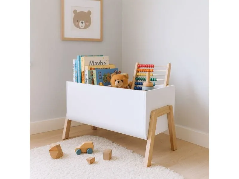 relaxdays Kinderzimmerregal, 2 Ablagen, Holz, Weiss / Natur