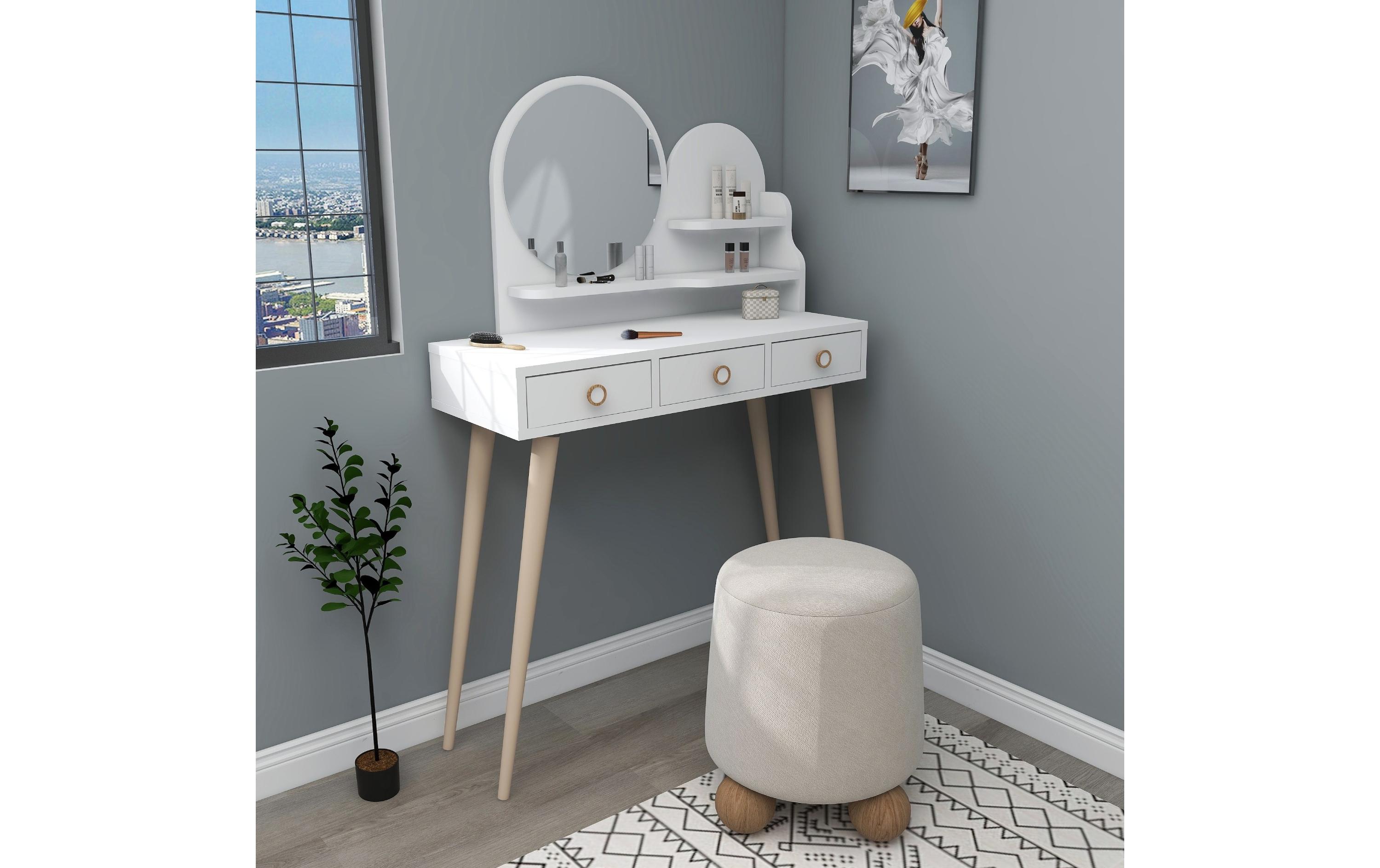 Woody Fashion Schminktisch Ruges mit Spiegel, 130.8 x 74 cm, Weiss