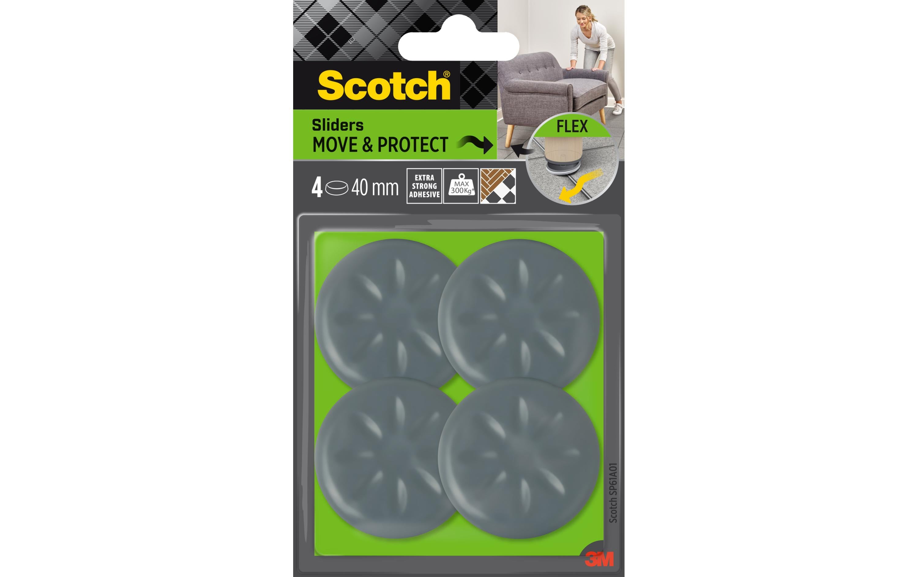 3M Möbelgleiter Flexibal, Ø 40 mm, Grau, 4er Pack 3M Möbelgleiter Flexibal, Ø 40 mm, Grau, 4er Pack