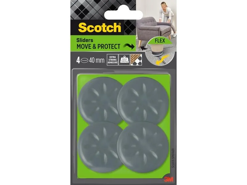 3M Möbelgleiter Flexibal, Ø 40 mm, Grau, 4er Pack 3M Möbelgleiter Flexibal, Ø 40 mm, Grau, 4er Pack