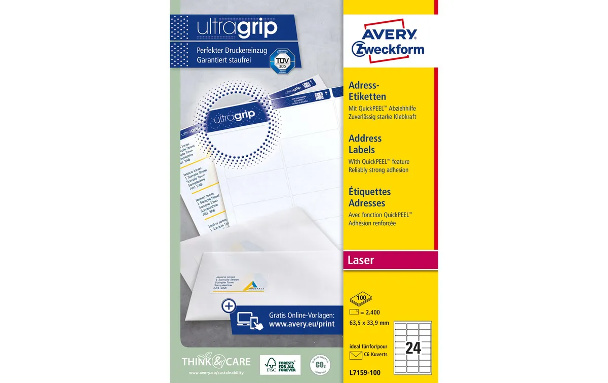 Avery Zweckform Adressetiketten L7159-100 63.5 x 33.9 mm Avery Zweckform Adressetiketten L7159-100 63.5 x 33.9 mm