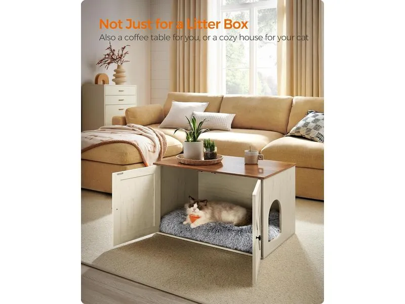Feandrea Katzenhaus für Toilette 80 x 53 x 50 cm, Braun/Weiss
