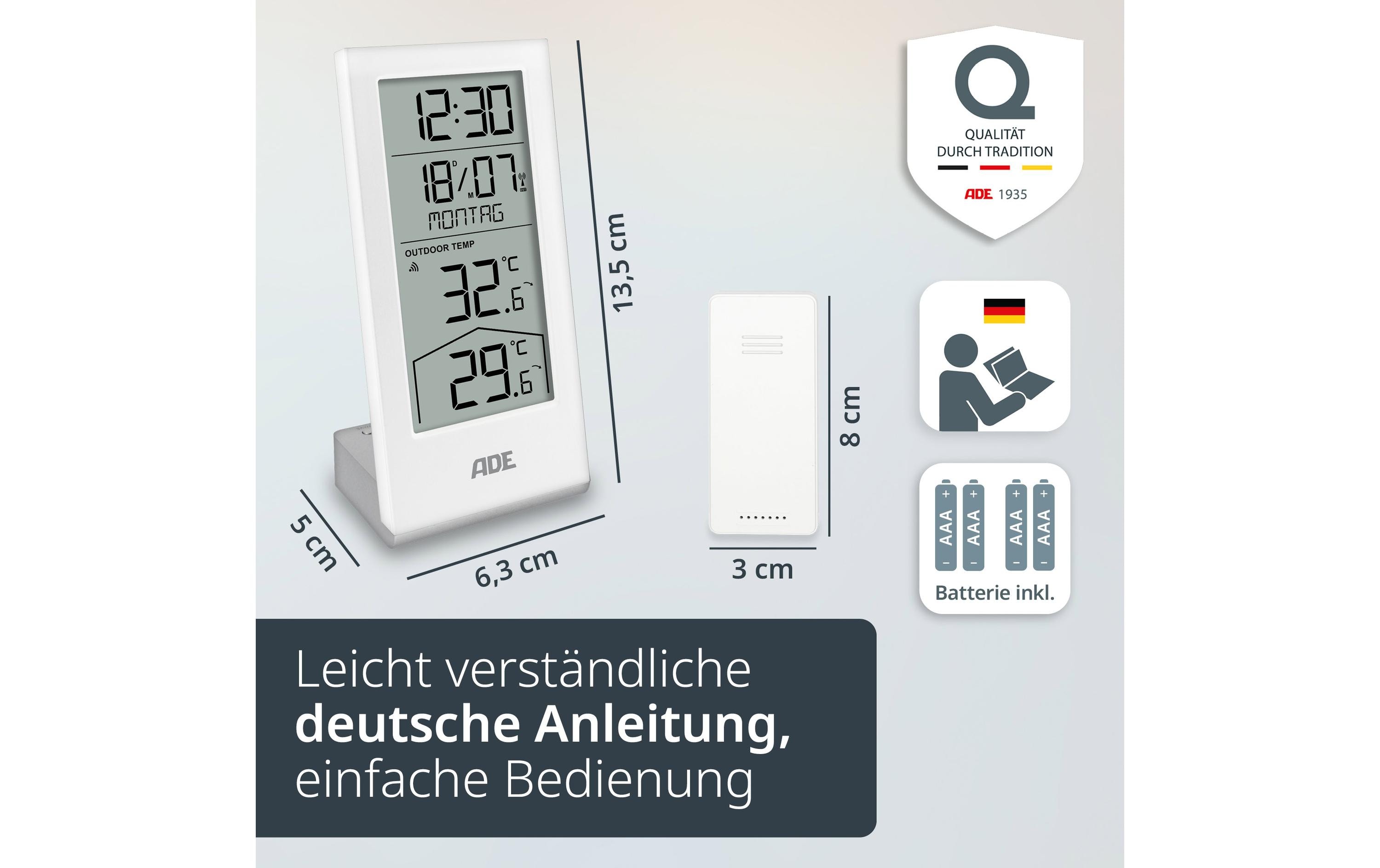 ADE Wetterstation mit Funk-Aussensensor Weiss