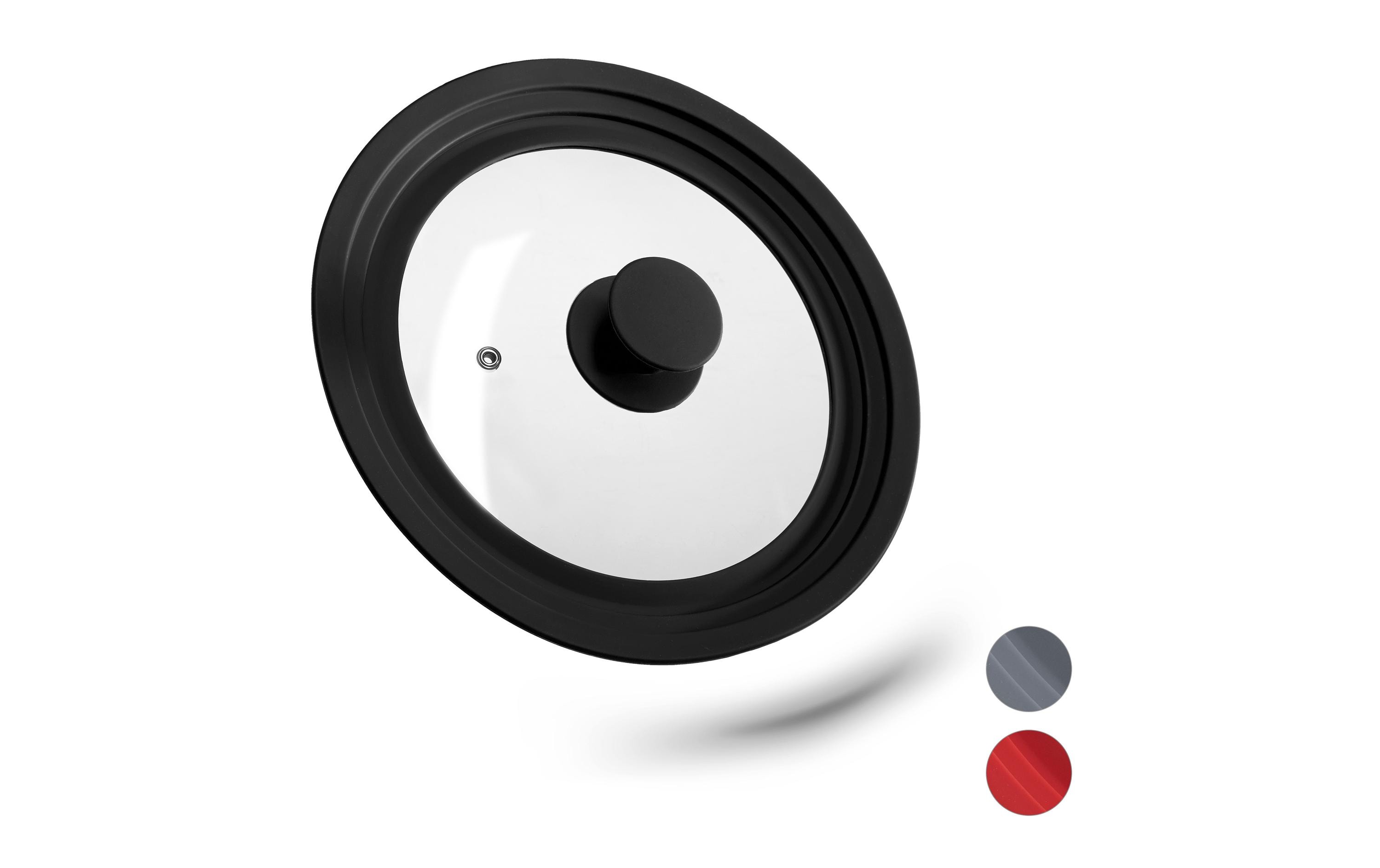 relaxdays Topfdeckel mit Silikon für Ø 20-24 cm, Schwarz