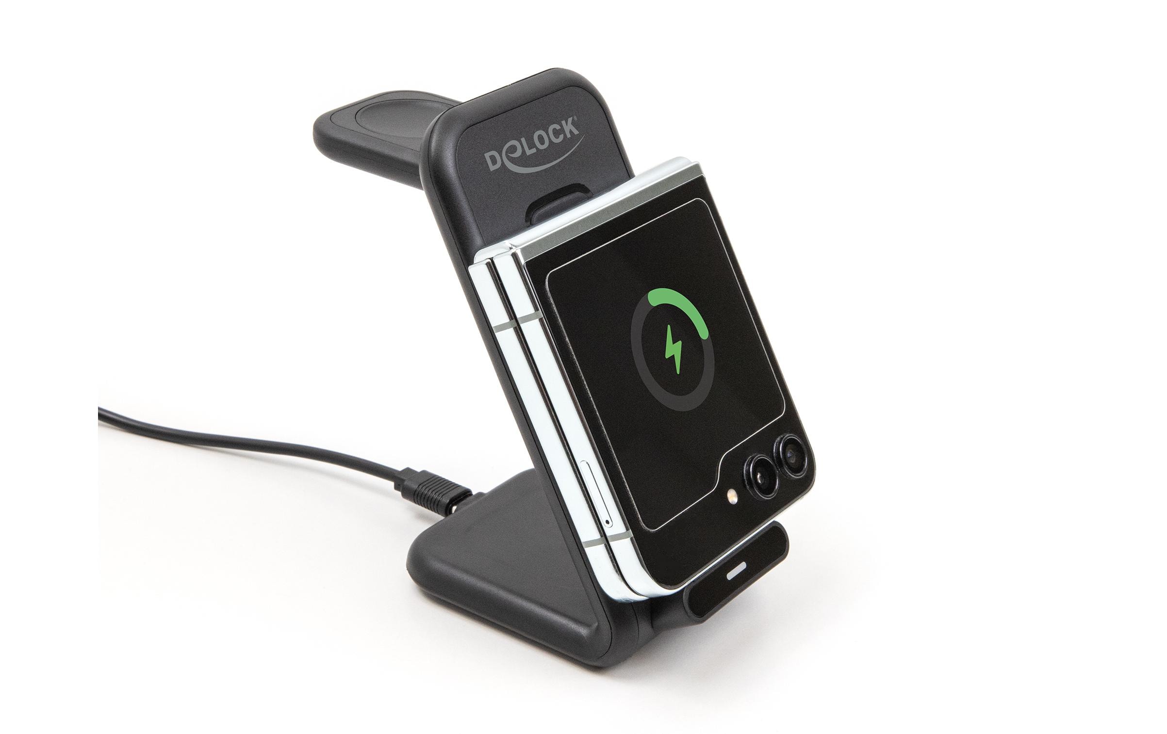 Delock Wireless Charger 3 in 1 mit 2 Ladespulen 5 W/5W/15 W