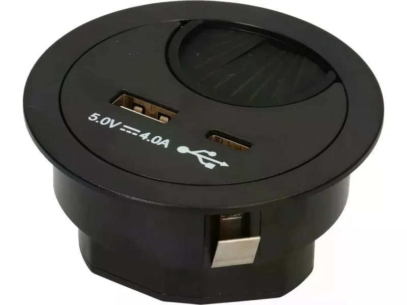 Max Hauri USB-Ladesteckdose USB A+C mit Kabeldurchführung, Schwarz Max Hauri USB-Ladesteckdose USB A+C mit Kabeldurchführung, Schwarz
