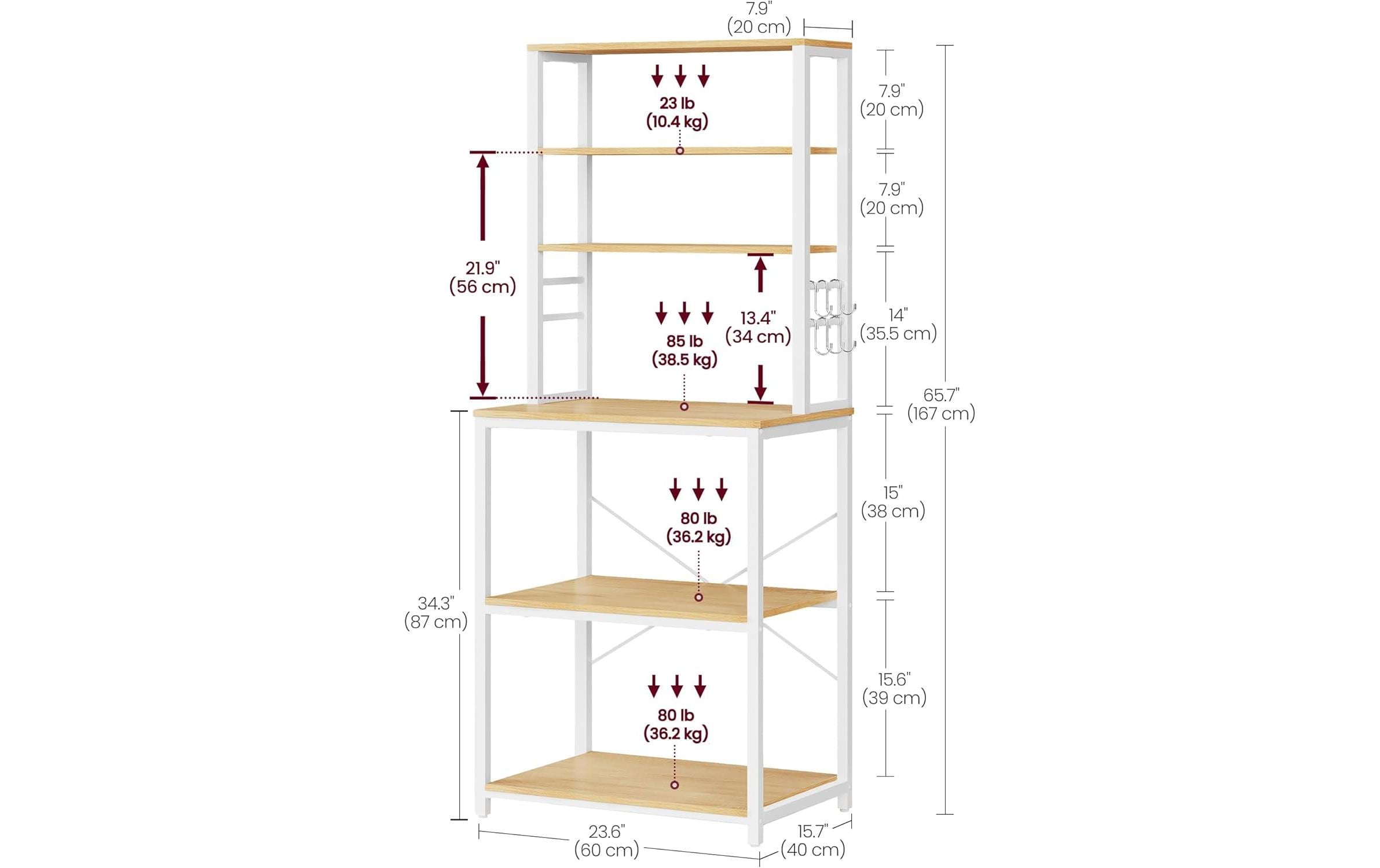 VASAGLE Küchenregal mit 6 Haken Weiss
