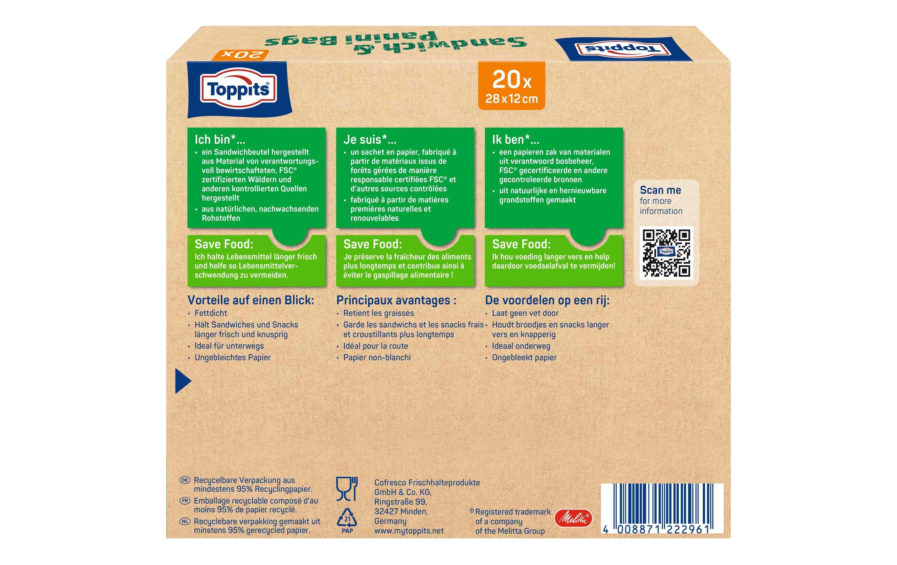 Toppits Panini Sandwichbeutel 20 Stück