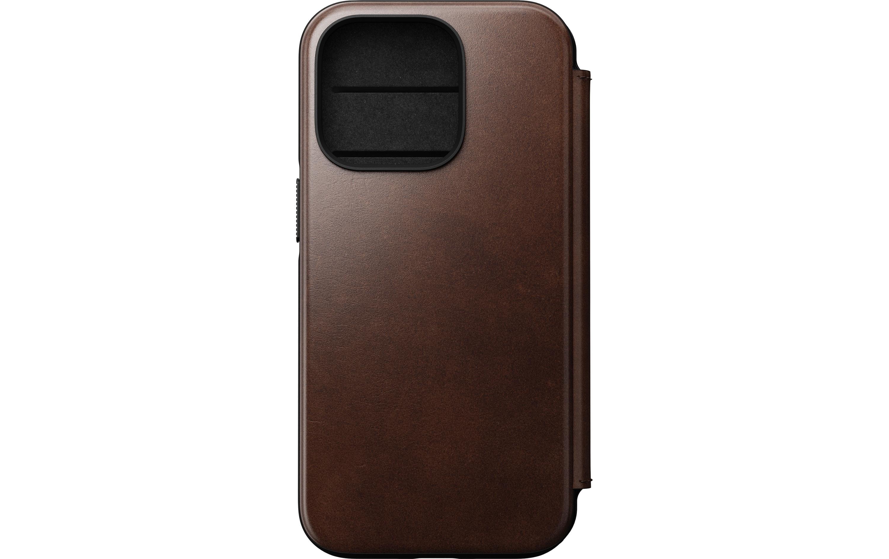 Nomad Book Cover Modern Horween Leather Folio iPhone 14 Pro Braun