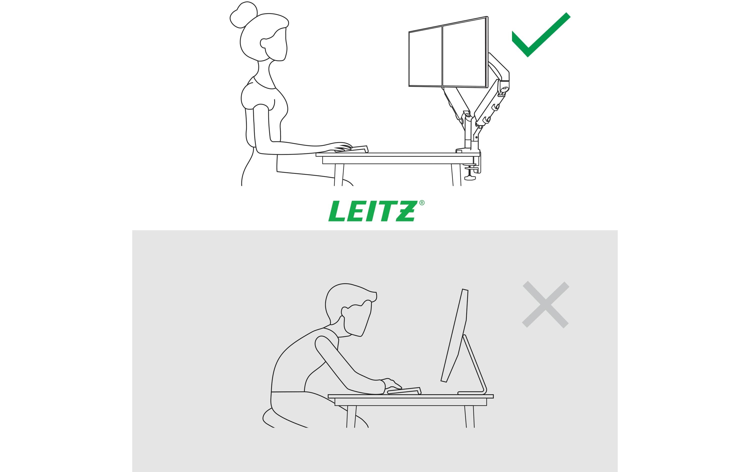 Leitz Tischhalterung Dual Monitorarm Ergo bis 9 kg – Grau