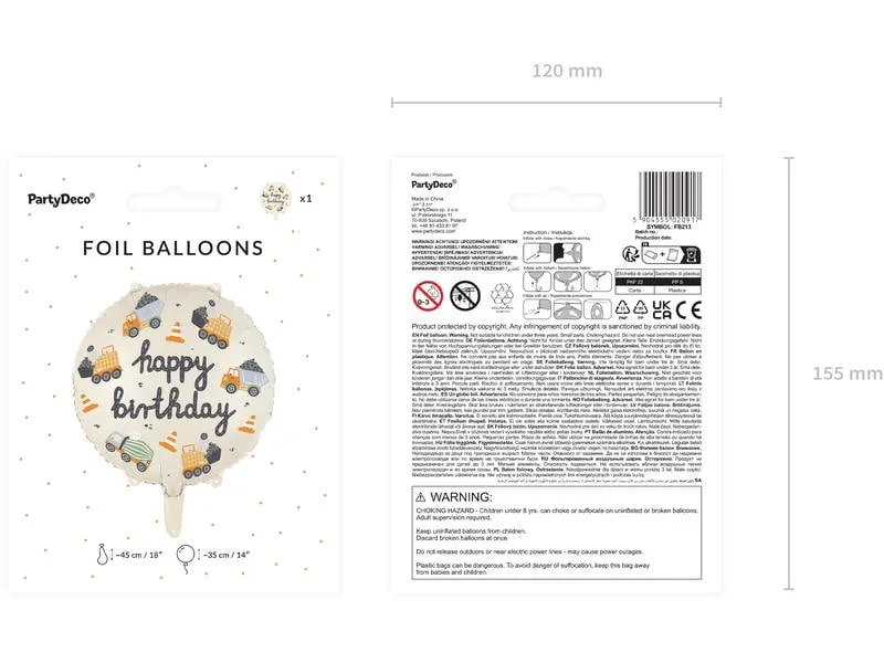 Partydeco Folienballon Baufahrzeuge 45 cm, Mehrfarbig Partydeco Folienballon Baufahrzeuge 45 cm, Mehrfarbig