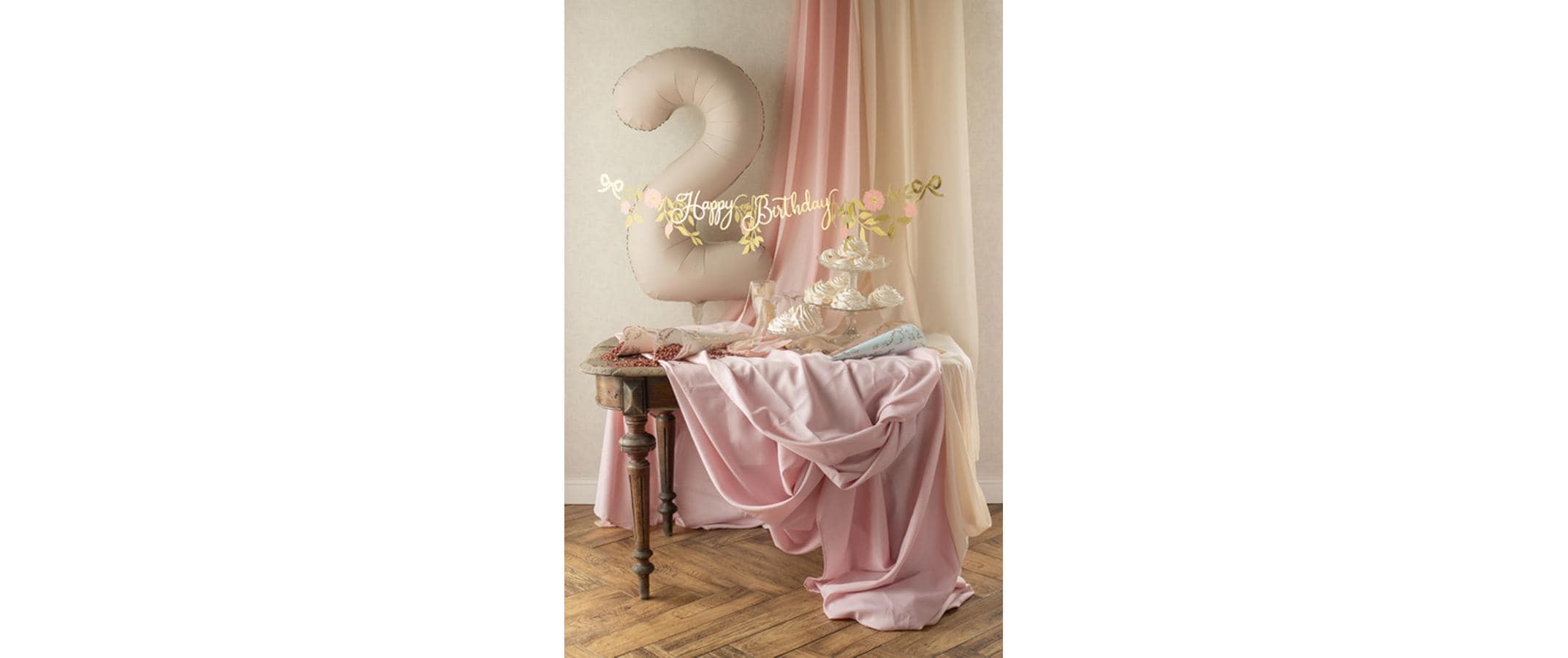 Partydeco Girlande Happy Birthday Blumen, Rosa/Gold, 1.3 m