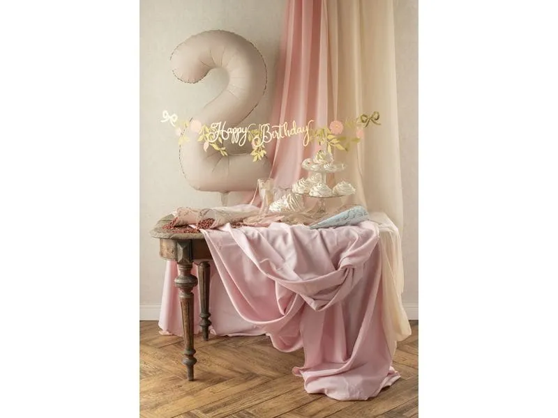 Partydeco Girlande Happy Birthday Blumen, Rosa/Gold, 1.3 m