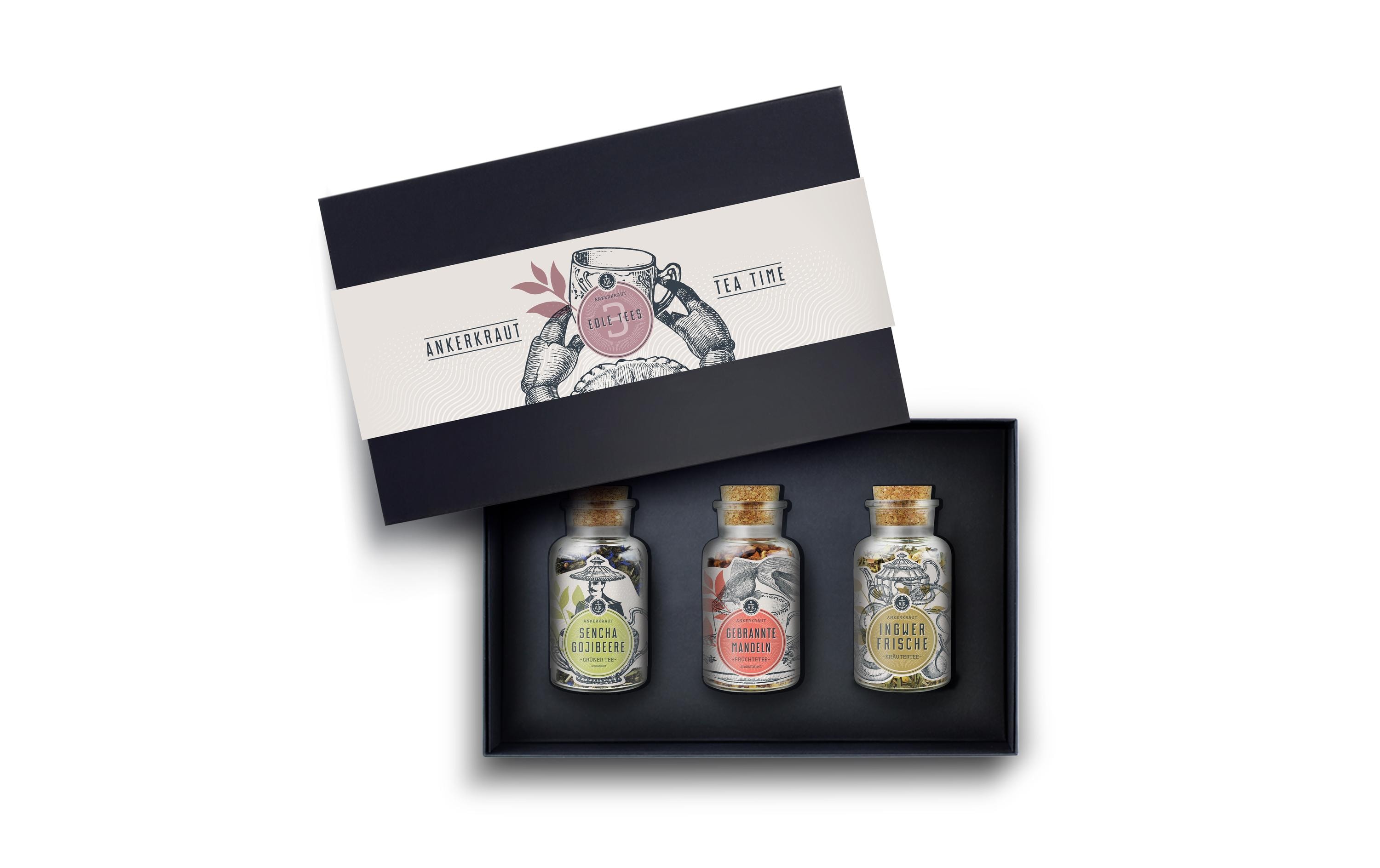Ankerkraut Geschenkset Tee «Tea Time» 3 Korkengläser