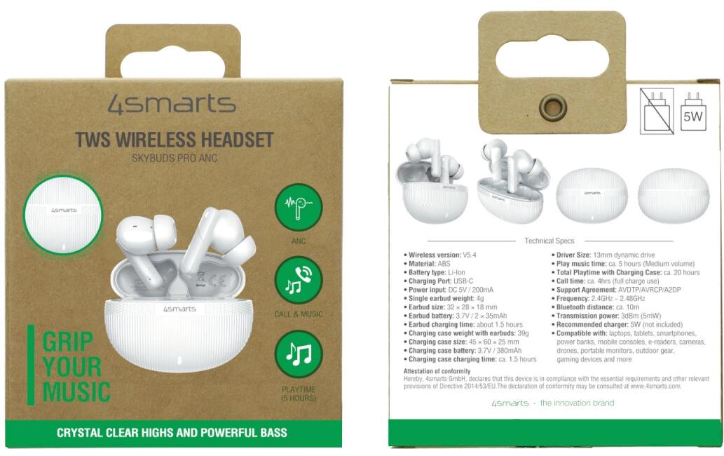 4smarts Wireless In-Ear-Kopfhörer SkyBuds Pro ANC Weiss