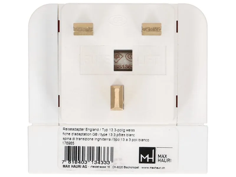 Max Hauri Reiseadapter Grossbritannien / Typ 13, 3-polig, Weiss