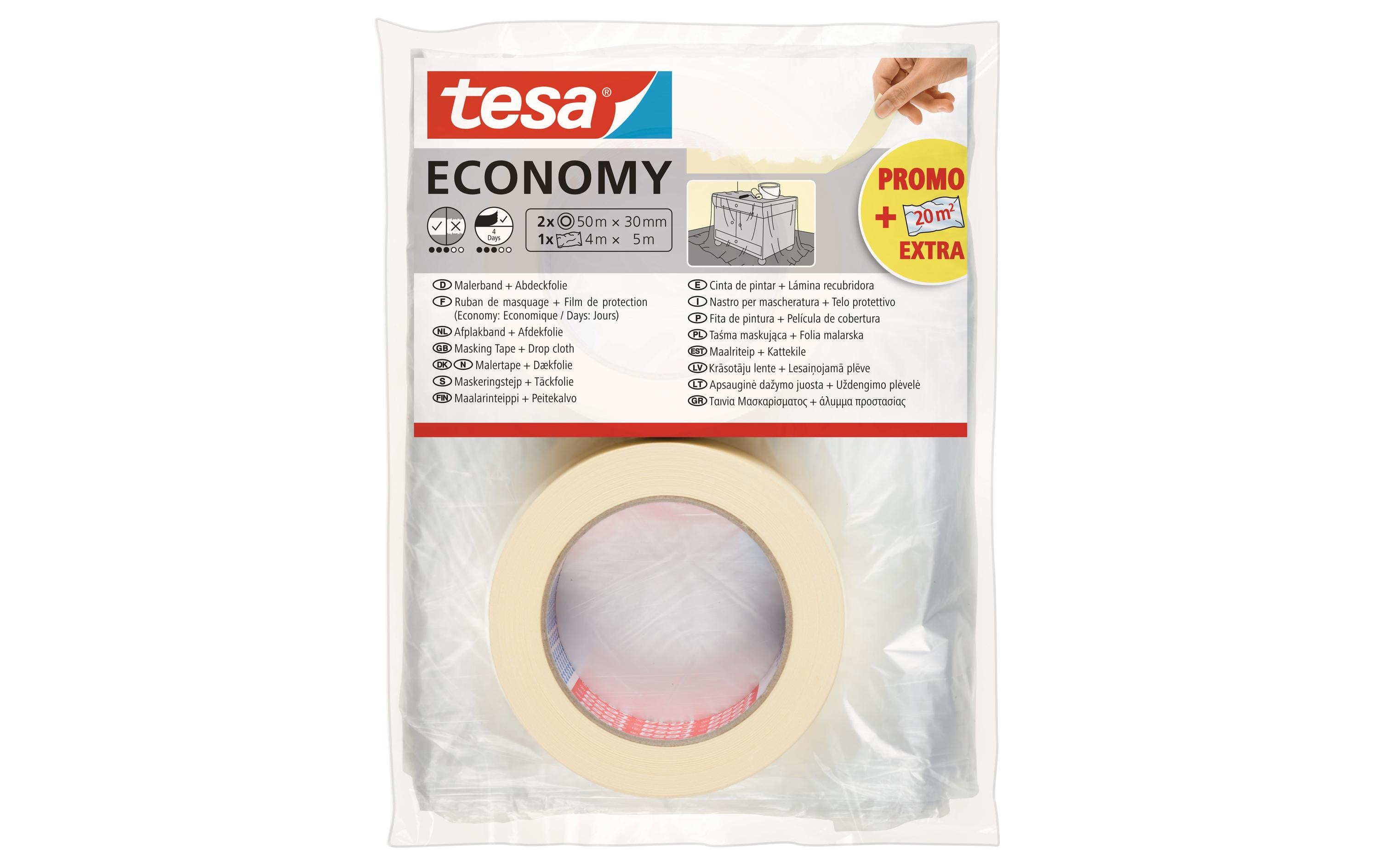tesa Malerband ECONOMY 2x 50 m x 30 mm + Abdeckfolie tesa Malerband ECONOMY 2x 50 m x 30 mm + Abdeckfolie