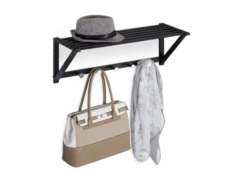 relaxdays Wandgarderobe mit Ablage 5 Haken, Schwarz relaxdays Wandgarderobe mit Ablage 5 Haken, Schwarz