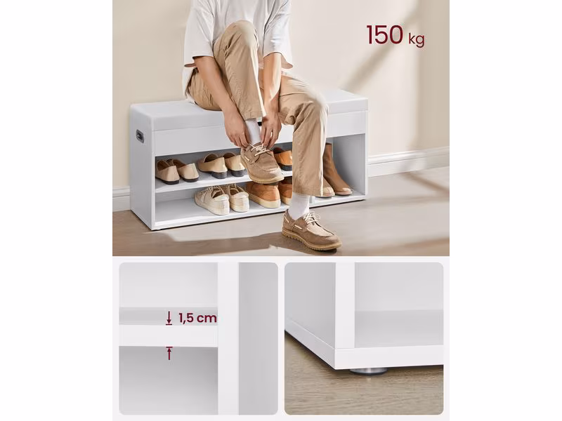 VASAGLE Sitzbank mit Polster 100 x 44 cm, Weiss