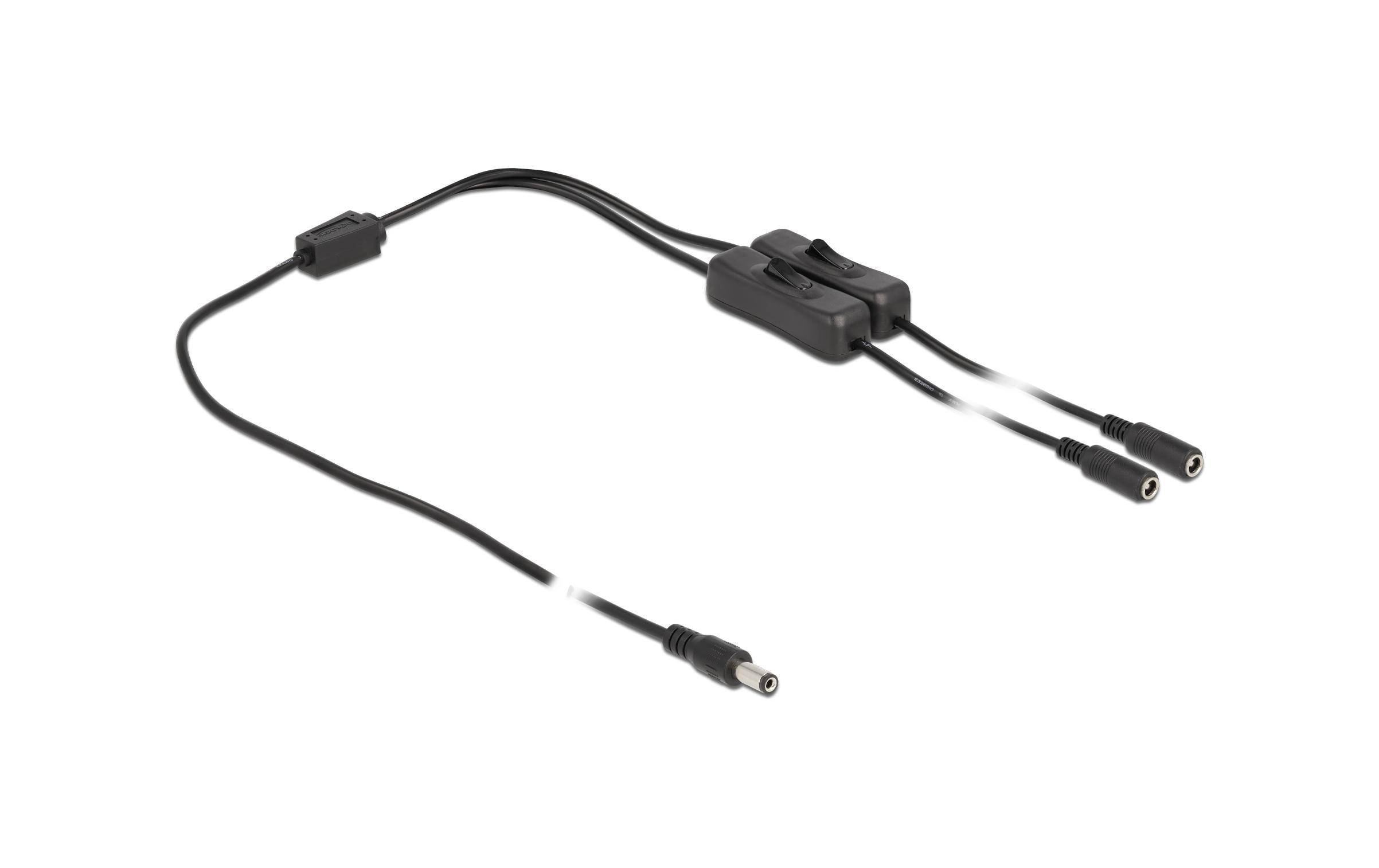 Delock Hohlstecker Kabel DC 5.5 x 2.1 mm zu 2 x DC mit Schalter 1 m