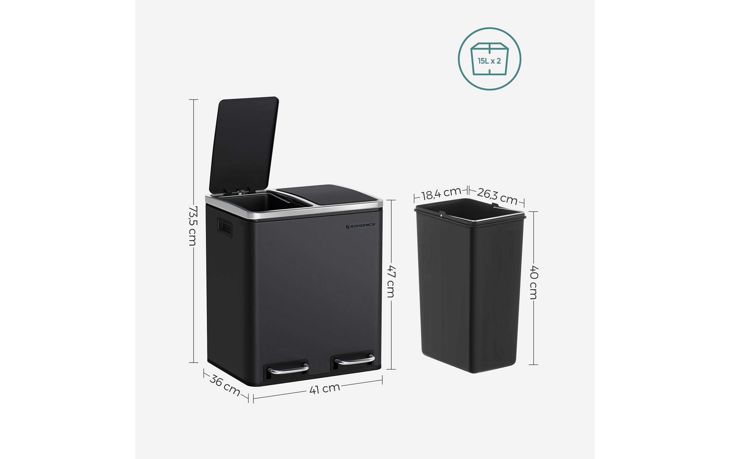 Songmics Abfalleimer 30 l, Schwarz