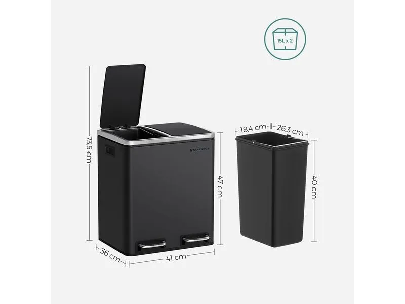 Songmics Abfalleimer 30 l, Schwarz Songmics Abfalleimer 30 l, Schwarz