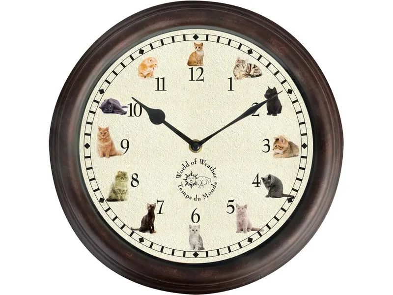 Esschert Design Gartenuhr mit Katzengeräuschen ø 30 cm, Mehrfarbig