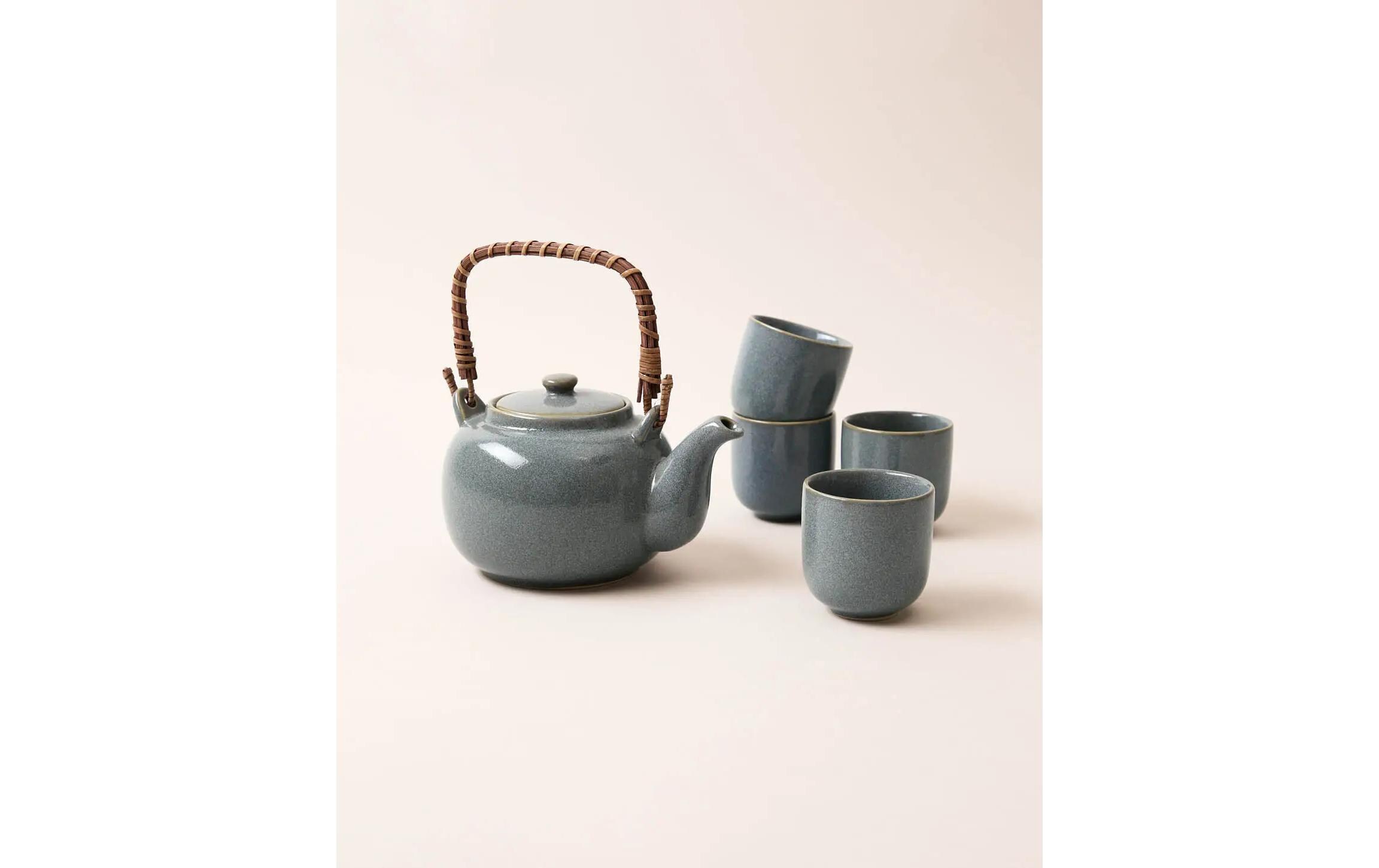 Esmée Tee-Set Japandi Krug & 4 Tassen 0.7 l, Blaugrau