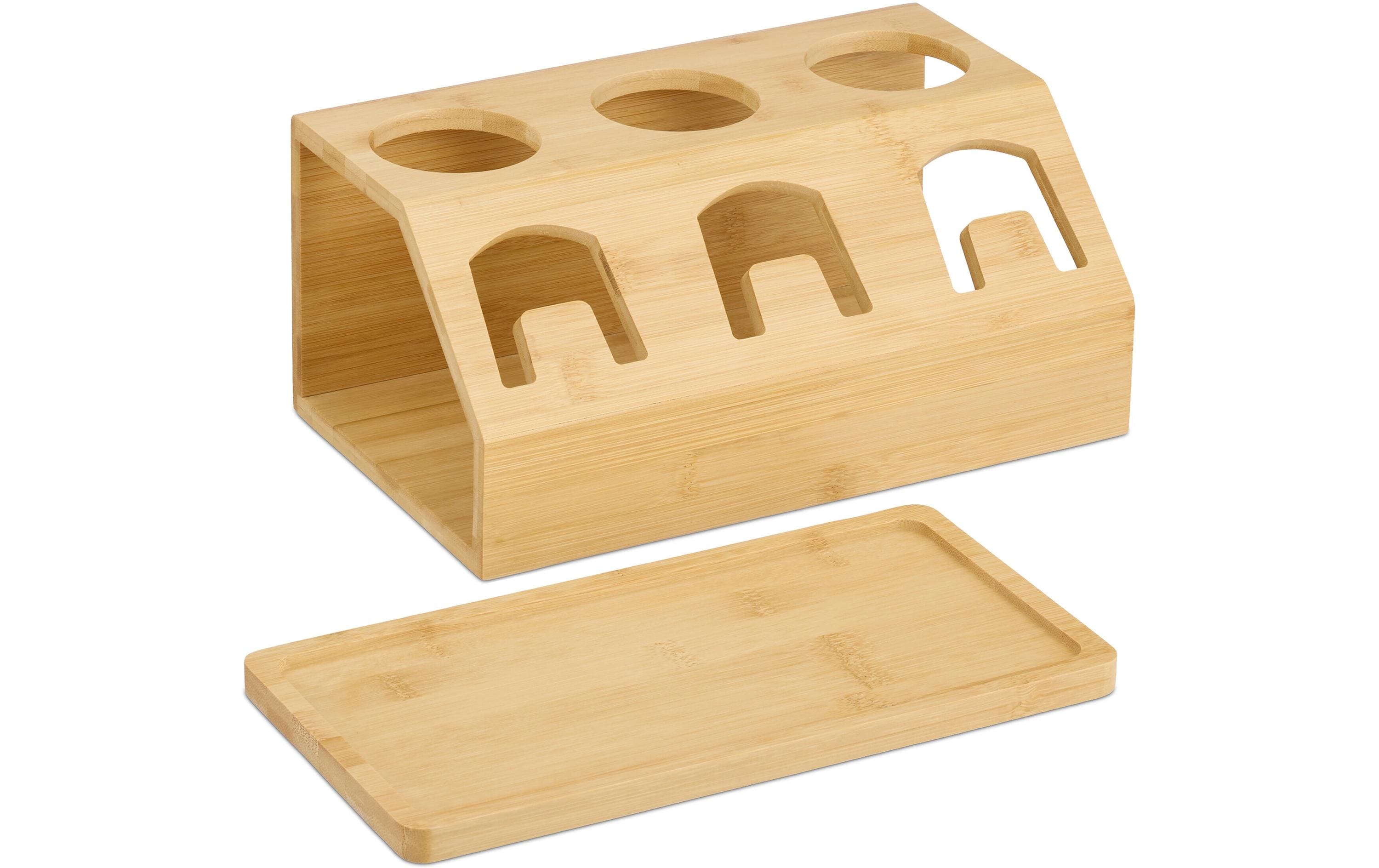 relaxdays Abtropfgestellt für 3 Flaschen, Hellbraun