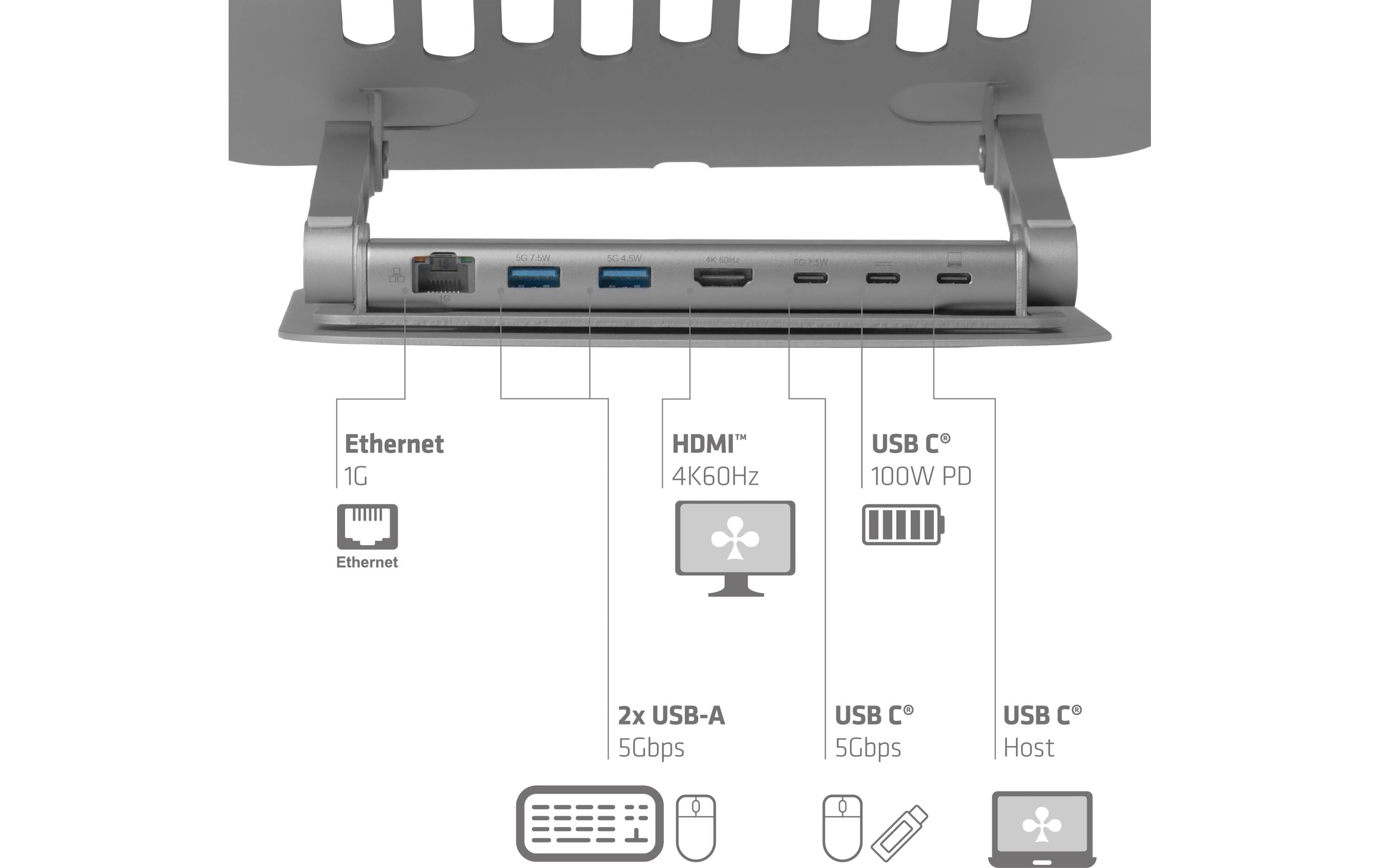 Club 3D Laptop-Ständer CSV-2554 Grau mit Hub 17.3
