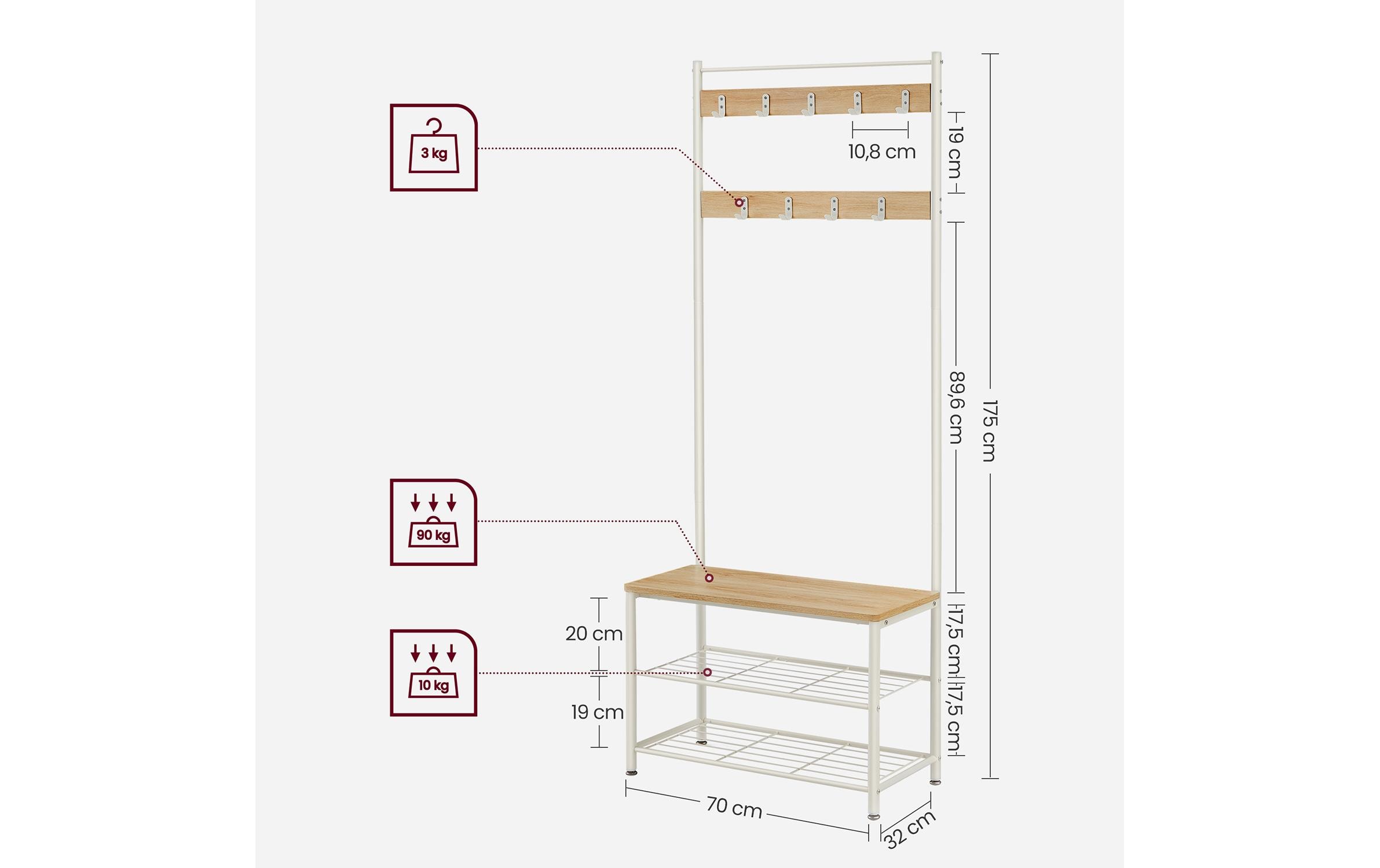 VASAGLE Garderobe 32.5 cm x 175 cm, Weiss
