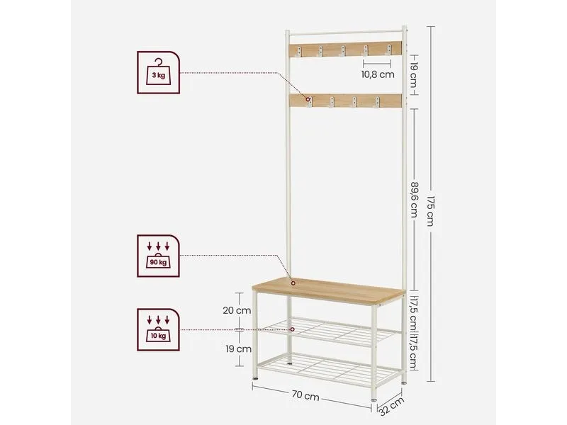 VASAGLE Garderobe 32.5 cm x 175 cm, Weiss VASAGLE Garderobe 32.5 cm x 175 cm, Weiss