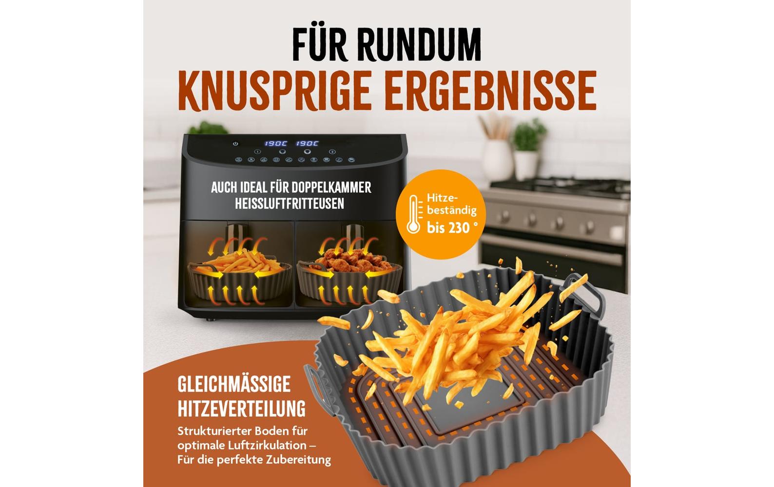 KitchBo Silikonform 20 x 20 x 6.3 cm, Schwarz / Grau