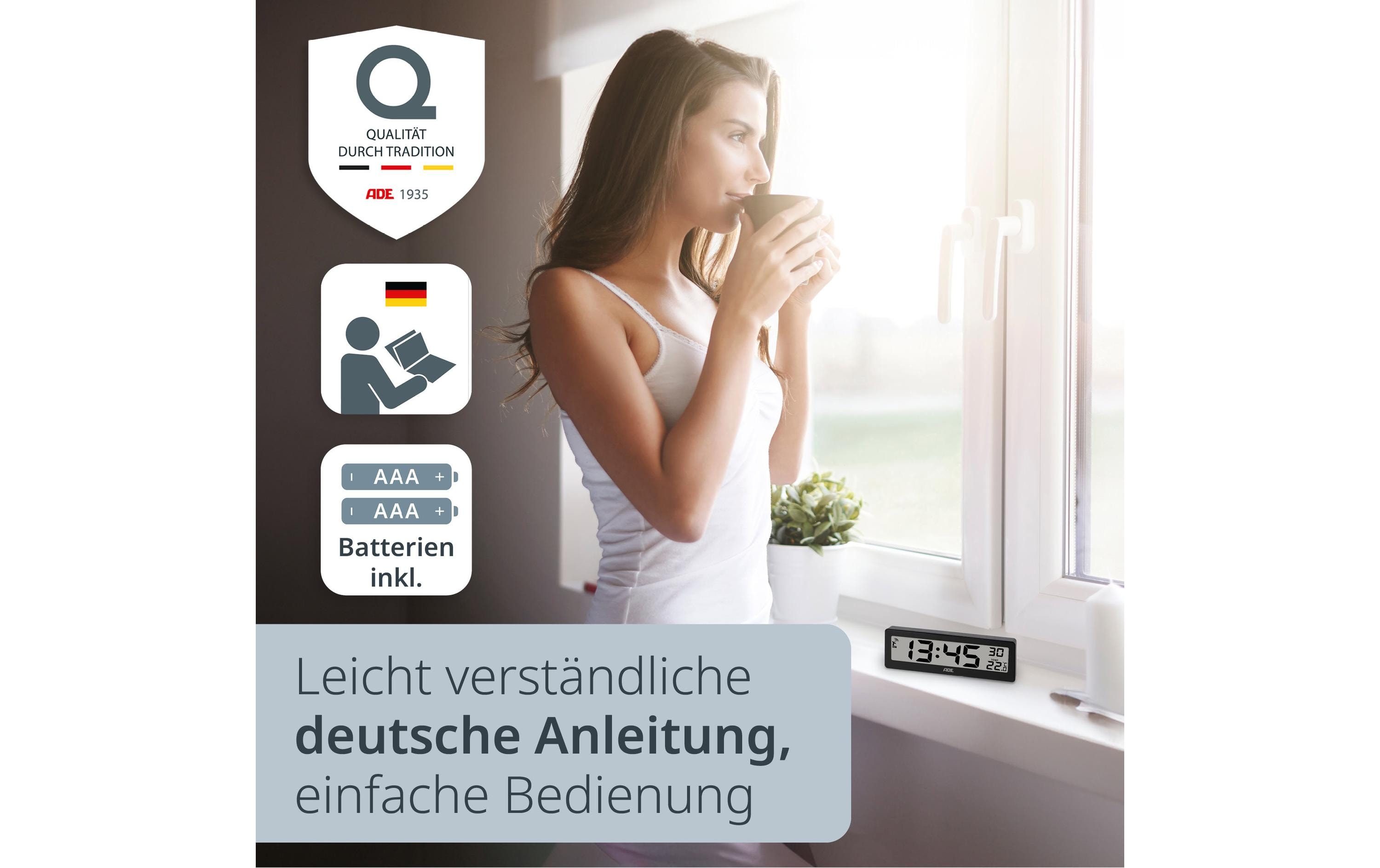 ADE Digitale DCF-Funkuhr Schwarz