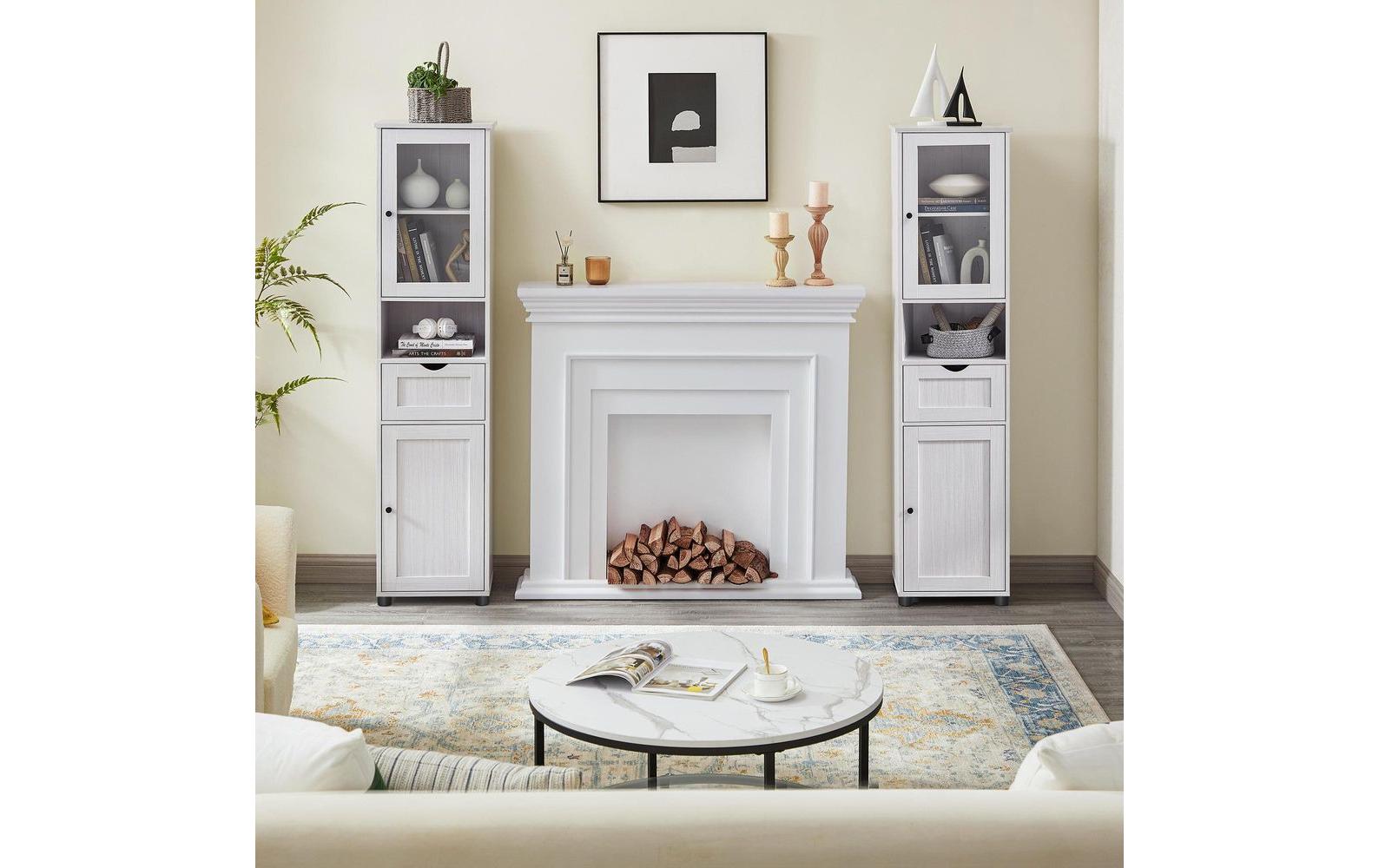 VASAGLE Vitrine Landhausstil 40 x 165 cm, Weiss