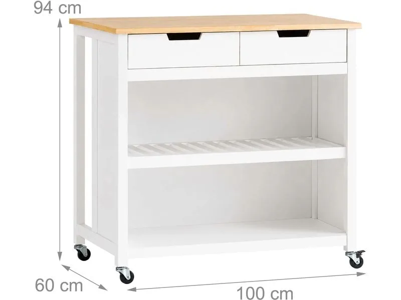 relaxdays Küchenwagen Küchenwagen 100 x 94 x 60 cm, Weiss/Braun relaxdays Küchenwagen Küchenwagen 100 x 94 x 60 cm, Weiss/Braun