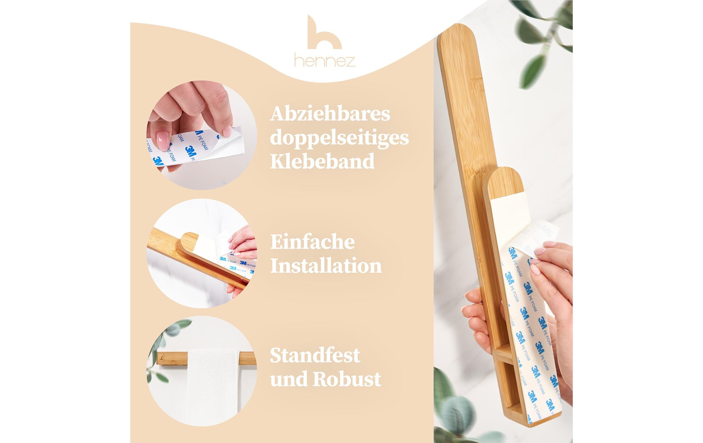 Hennez Handtuchhalter Max 39 cm, Natural