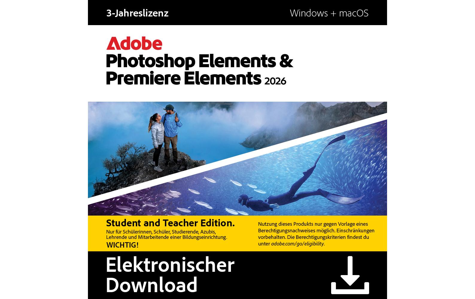 Adobe PHSP & PREM Elements 2026 STE ESD, 3 Jahre, WIN & MAC, ML
