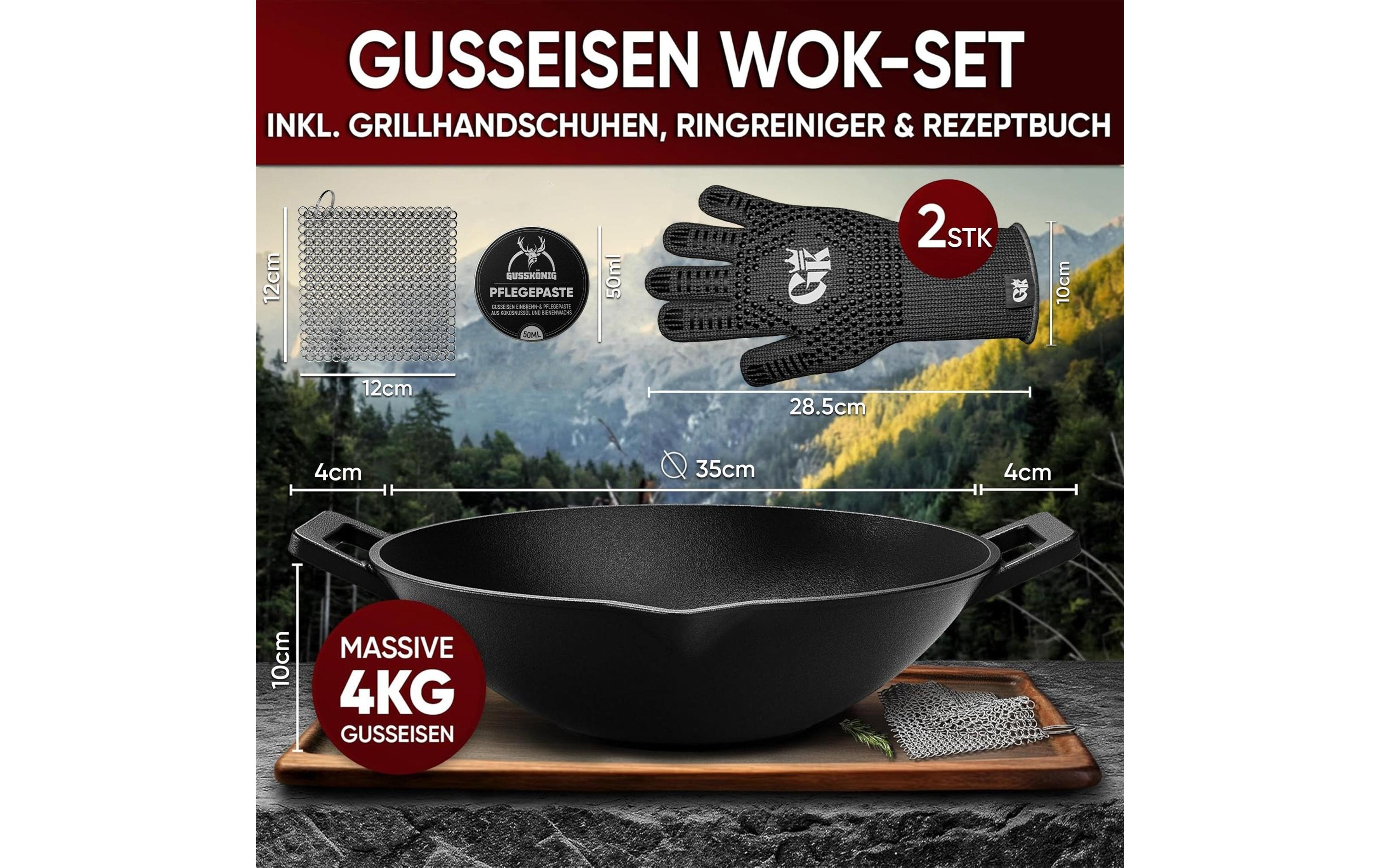 Gusskoenig Wokpfanne 36 cm mit Pflegepaste
