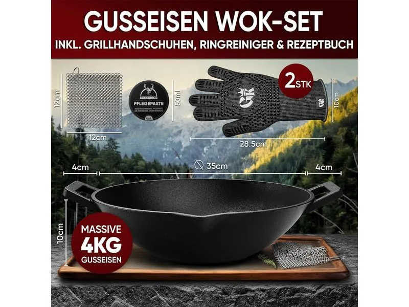 Gusskoenig Wokpfanne 36 cm mit Pflegepaste