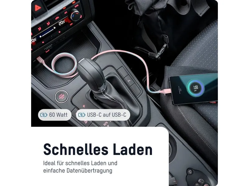 Ansmann Magnetisches Silikonkabel USB-C auf USB-C, 120 cm rose