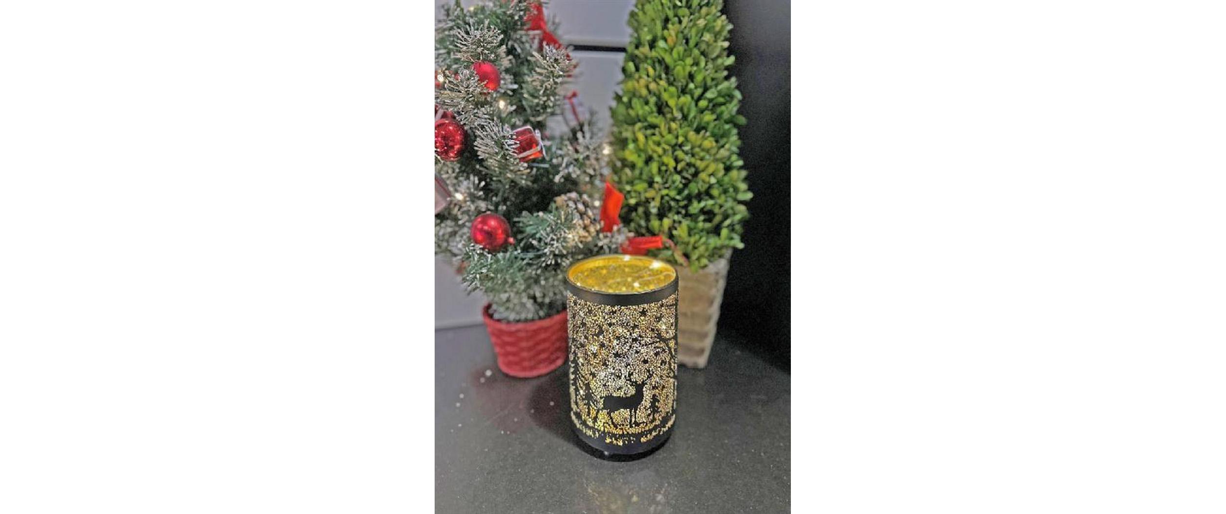 Dameco Weihnachtswindlicht mit Hirsch Design 16 cm, Gold/Schwarz