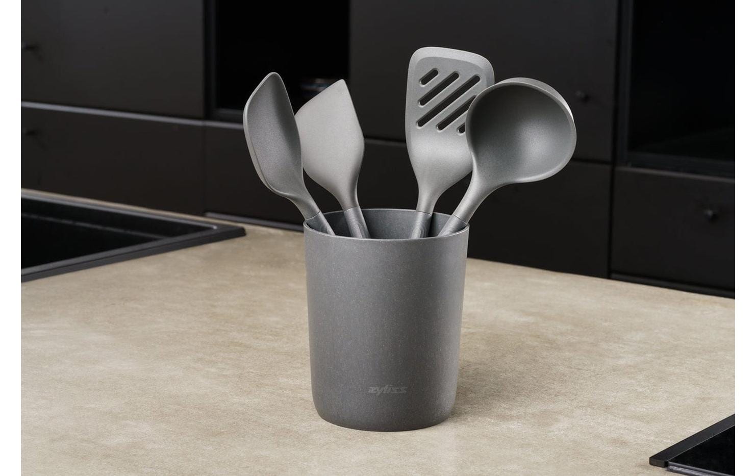Zyliss Küchenutensilien mit Ständer 5-teilig, Grau/Schwarz