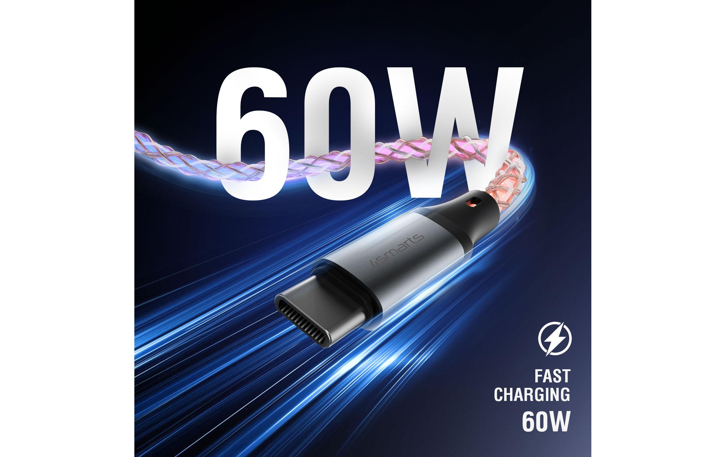 4smarts USB 2.0-Kabel USB-C RGBCord 60W USB C - USB C 1.5 m