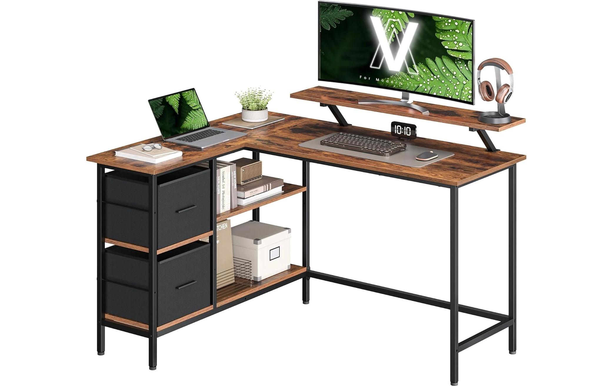 VASAGLE Tisch in L-Form Dunkelbraun 135 x 105 cm